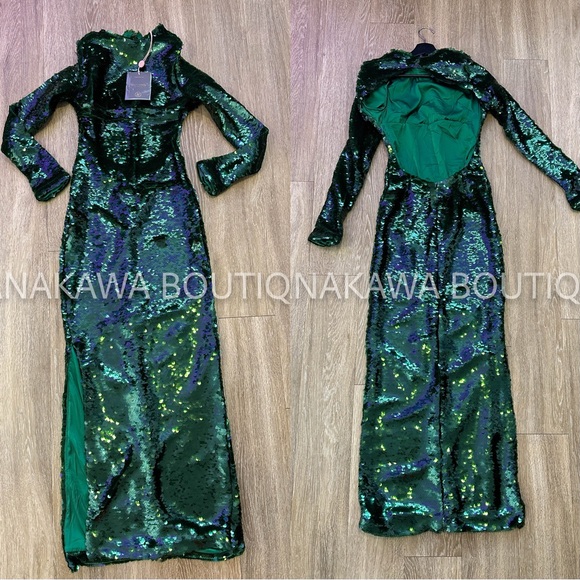 HOUSE OF CB 'Belle' Pine Green Sequin Maxi Dress - Picture 7 of 7